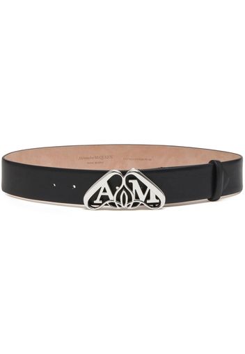 Alexander McQueen Seal-buckle leather belt - Schwarz