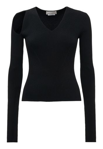 Alexander McQueen cut-out ribbed wool jumper - Schwarz