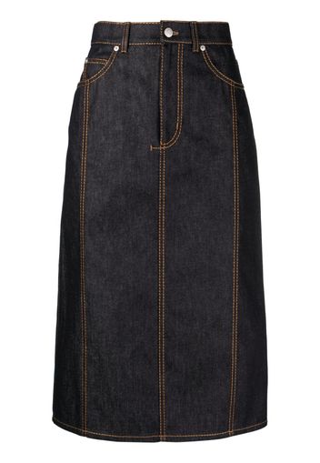 Alexander McQueen contrast-stitching denim midi skirt - Blau