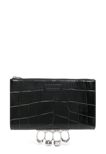 Alexander McQueen Four Ring crocodile-effect clutch - Schwarz