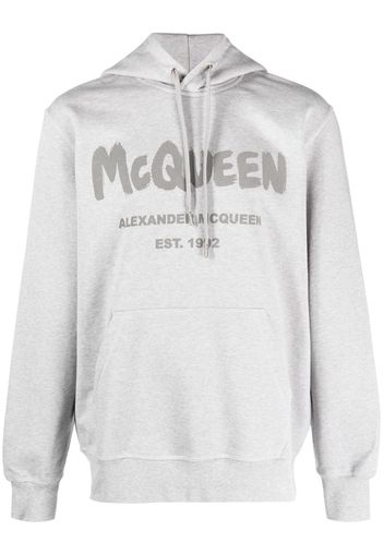 Alexander McQueen Graffiti print drawstring hoodie - Grau