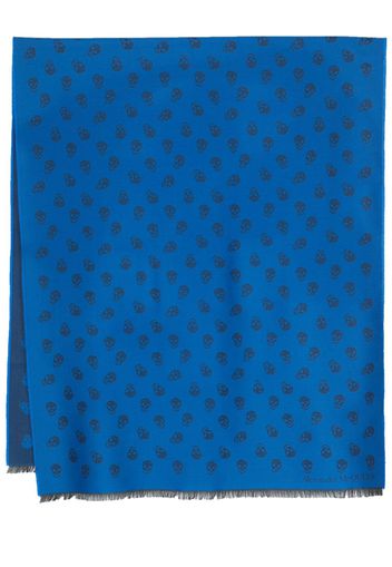 Alexander McQueen skull-jacquard fringed scarf - Blau