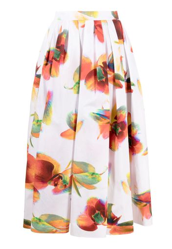 Alexander McQueen Solarised Orchid gathered midi skirt - Weiß