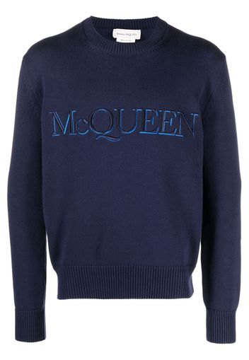 Alexander McQueen logo-embroidered cotton jumper - Blau