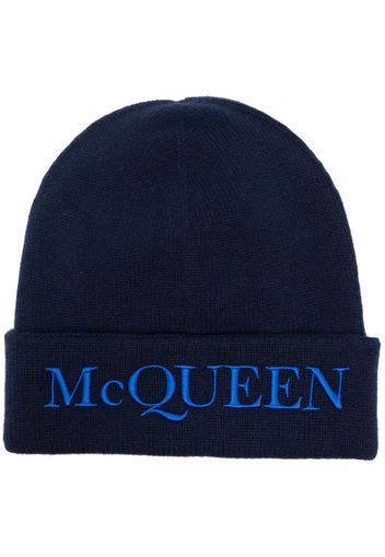 Alexander McQueen logo-embroidered cashmere beanie - Blau