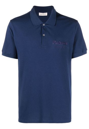 Alexander McQueen Graffiti-embroidered piqué polo shirt - Blau