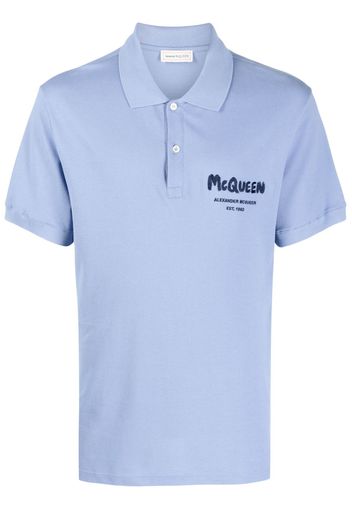 Alexander McQueen Graffiti-embroidered polo shirt - Blau