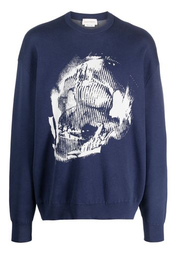 Alexander McQueen Skull Graffiti jacquard-knit jumper - Blau