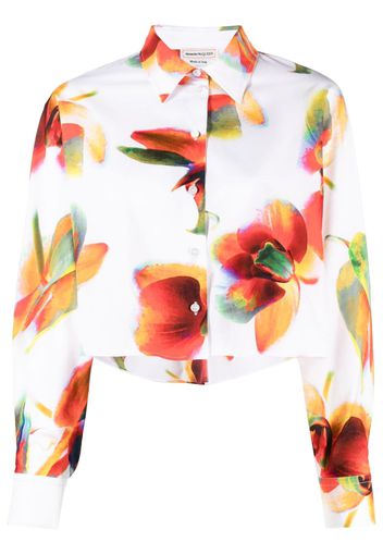 Alexander McQueen floral-print cropped shirt - Weiß