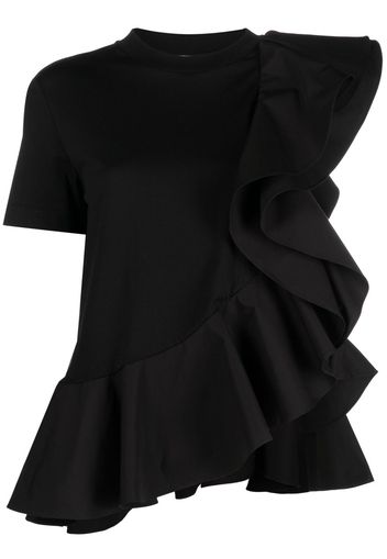 Alexander McQueen asymmetric ruffled T-shirt - Schwarz