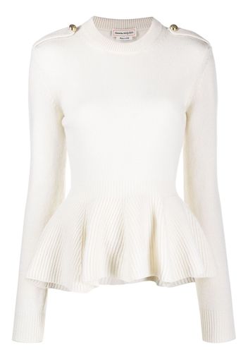 Alexander McQueen ribbed-knit peplum-hem jumper - Weiß