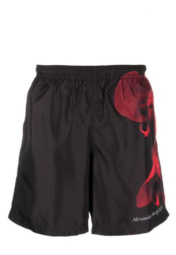 Alexander McQueen Badeshorts mit Logo-Print - Schwarz