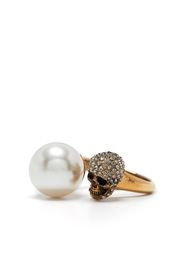 Alexander McQueen pearl-embellished skull ring - Metallisch