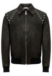 Alexander McQueen punch-holes zip-up leather jacket - Schwarz