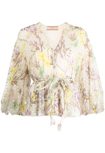 Alexis floral-print embroidered shirt - Nude