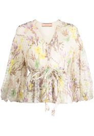 Alexis floral-print embroidered shirt - Nude