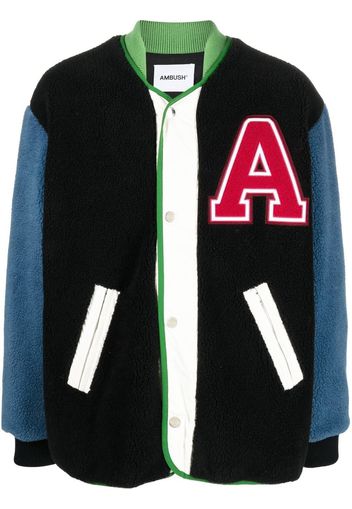 AMBUSH logo-patch fleece liner varsity jacket - BLACK VALIANT POPPY