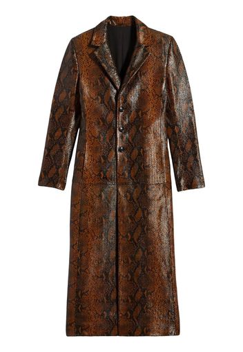 AMI Paris snakeskin-effect long leather coat - Braun