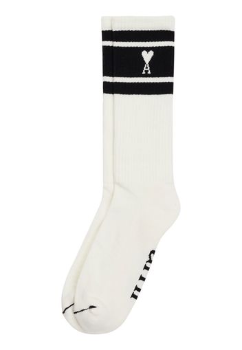 AMI Paris Gestreifte Intarsien-Socken mit Logo - Schwarz