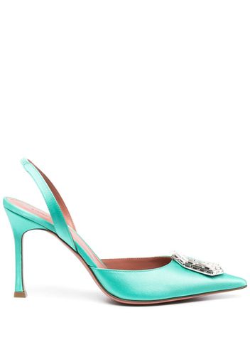 Amina Muaddi Camelia Sling 90mm crystal-buckle satin pumps - Grün