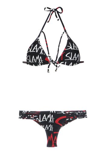 Amir Slama Bikini mit Logo-Print - Schwarz