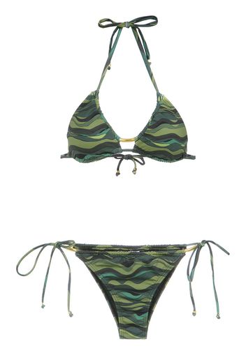 Amir Slama Bikini mit Wellen-Print - Grün