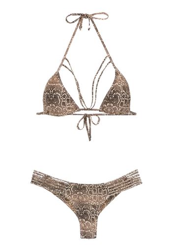 Amir Slama Triangel-Bikini mit Print - Braun