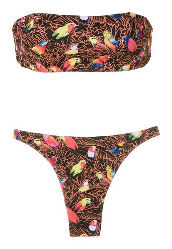 Amir Slama Bandeau-Bikini mit Print - Schwarz