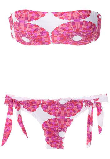 Amir Slama Bandeau-Bikini mit Print - Weiß