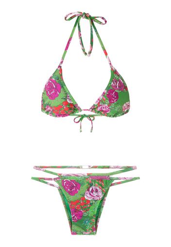 Amir Slama Triangel-Bikini mit Print - Grün