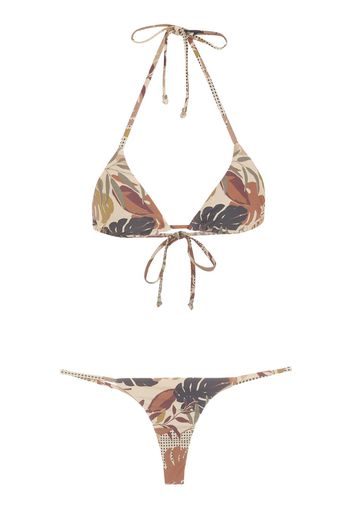 Amir Slama Bikini mit Palmblatt-Print - Nude