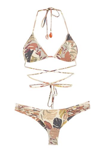 Amir Slama Bikini mit Palmblatt-Print - Nude