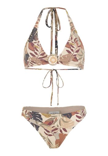 Amir Slama Bikini mit Palmblatt-Print - Nude