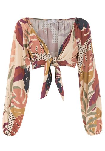 Amir Slama Cropped-Bluse mit Palmblatt-Print - Mehrfarbig