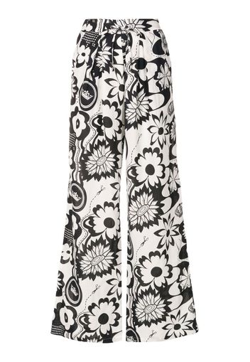 Amir Slama Weite Hose mit Blumen-Print - Schwarz