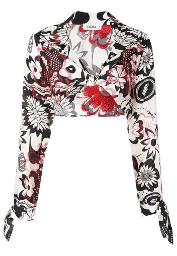 Amir Slama Cropped-Bluse mit Blumen-Print - Schwarz