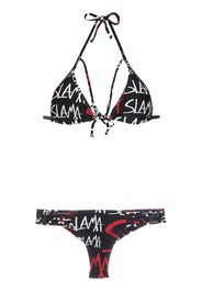 Amir Slama Bikini mit Logo-Print - Schwarz