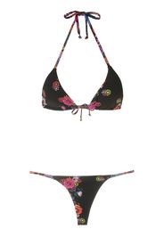 Amir Slama Triangel-Bikini mit Print - Schwarz