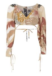 Amir Slama Cropped-Wickelbluse mit tropischem Print - Nude