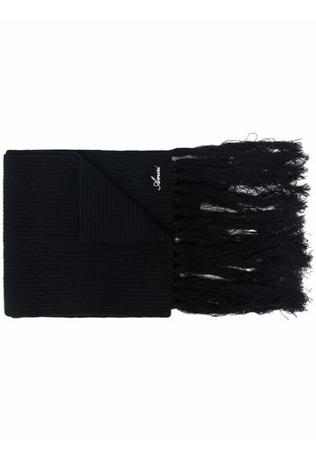 AMIRI embroidered-logo fringed cashmere scarf - Schwarz