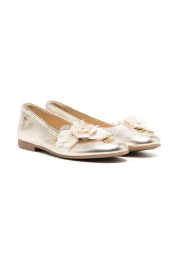 ANDANINES floral applique leather ballerina shoes - Gold