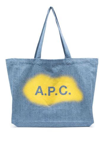A.P.C. logo-print cotton tote bag - Blau