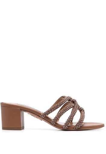 Aquazzura crystal-embellished leather mules - Braun