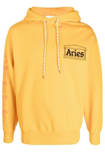 Aries Embroidered-logo pullover hoodie - Gelb