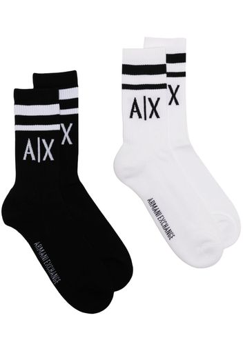 Armani Exchange two-pack logo-print ribbed-knit socks - Schwarz