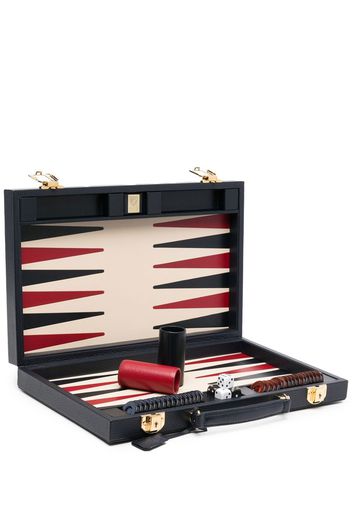 Aspinal Of London pebbled leather backgammon set (15'') - Blau