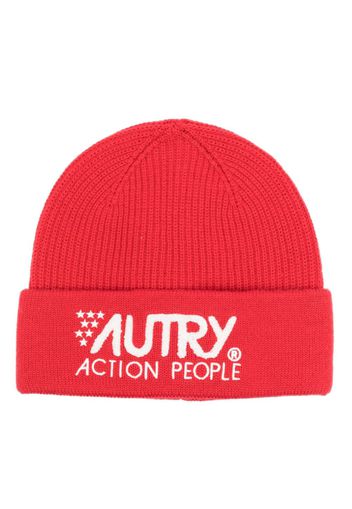 Autry logo-embroidered ribbed-knit beanie - Rot