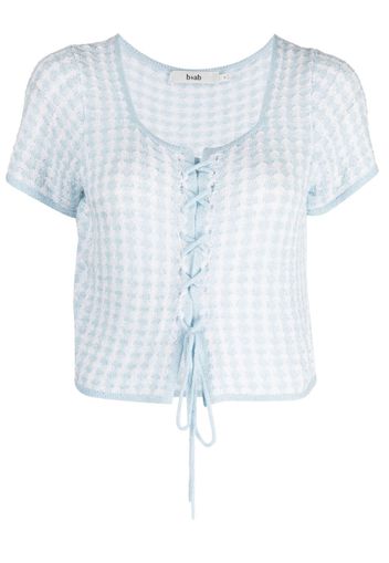 b+ab checked lace-up knitted top - Blau