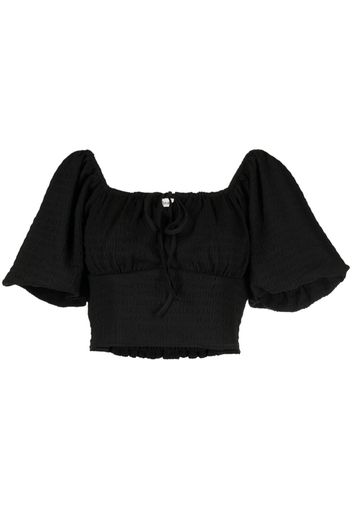 b+ab tie-fastening short puff-sleeve blouse - Schwarz