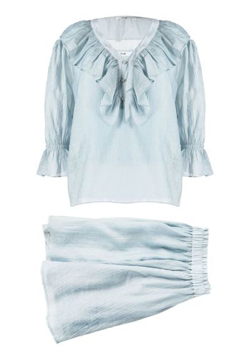 b+ab ruffled V-neck set - Blau